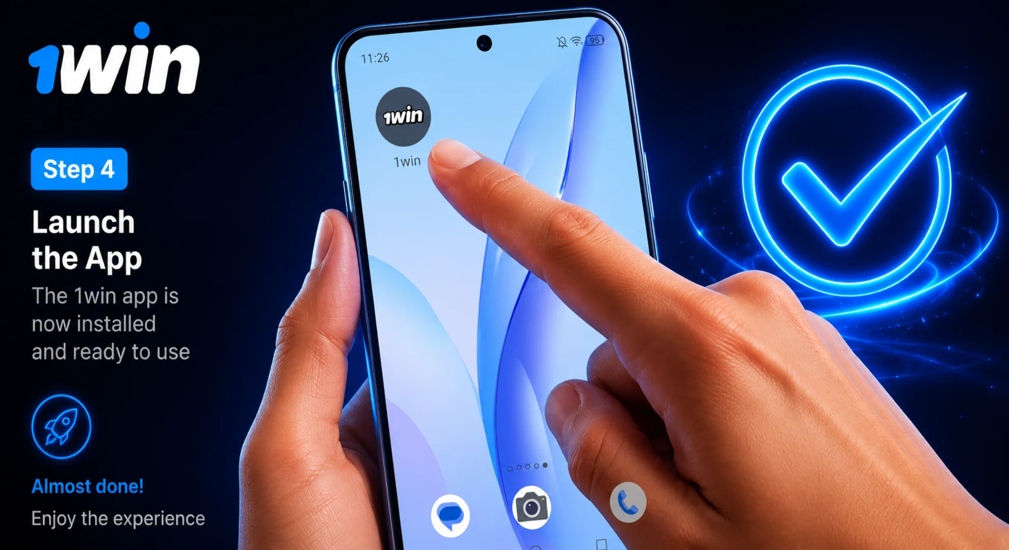 Open installed 1win application on Android mobile screen