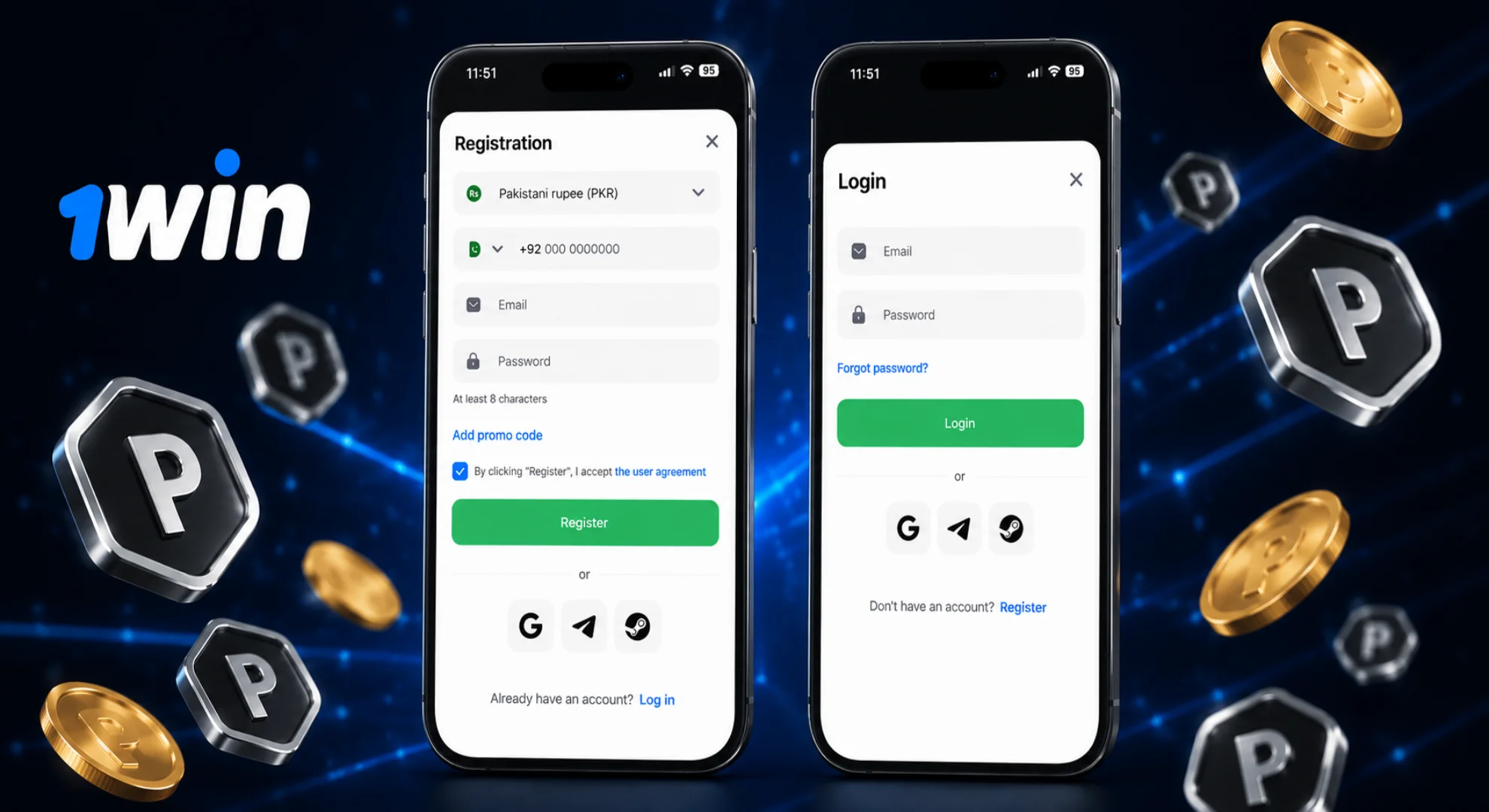 Fast account registration and secure mobile login process in 1win app