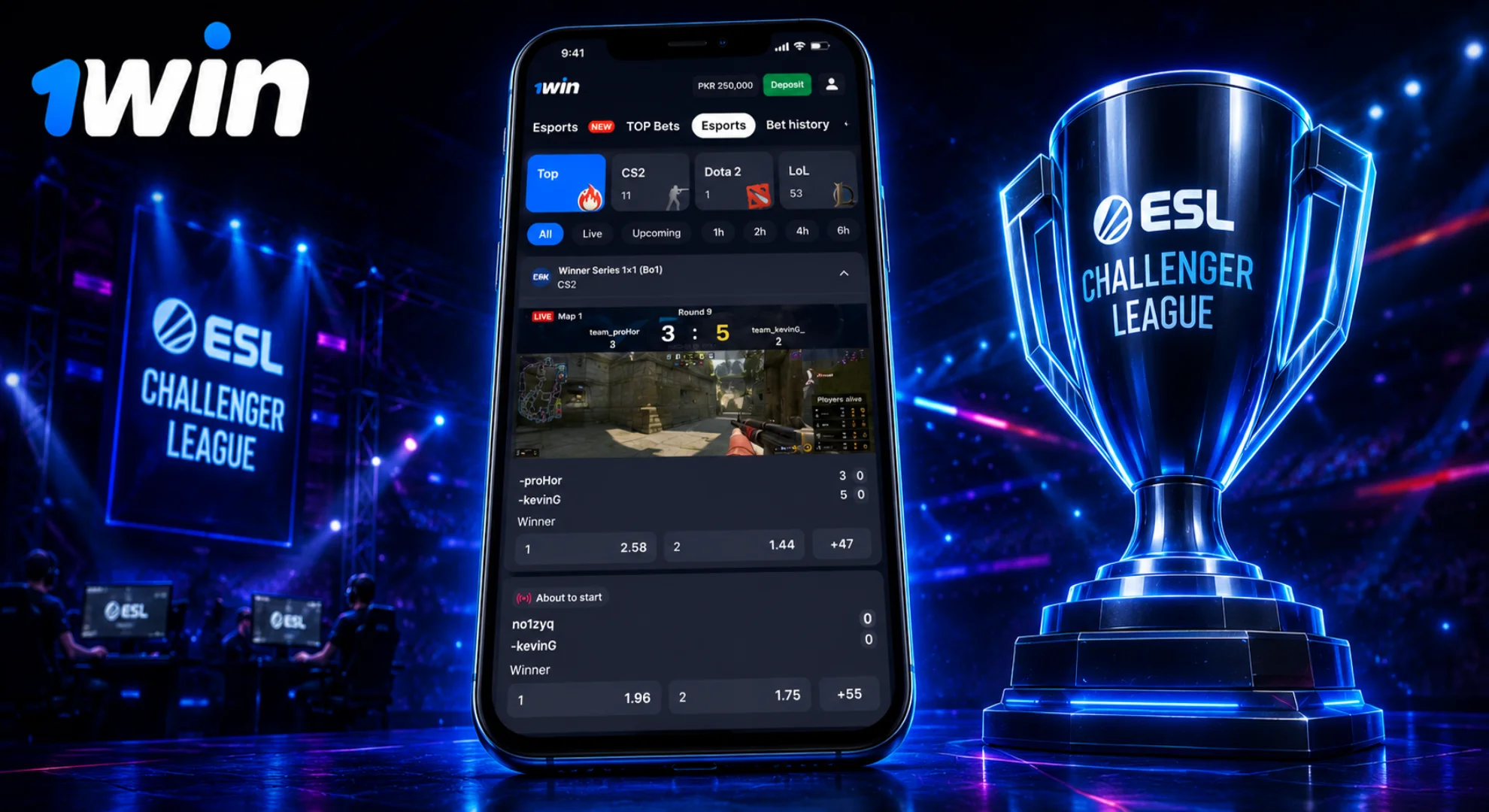 Counter Strike 2 major championships and ESL league match lines on 1win