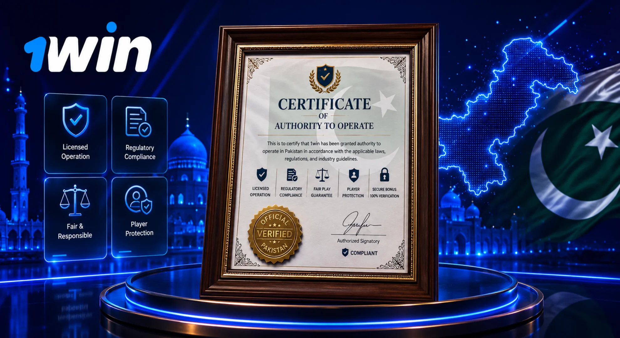 1win official legal registration and compliance certificate for Pakistan
