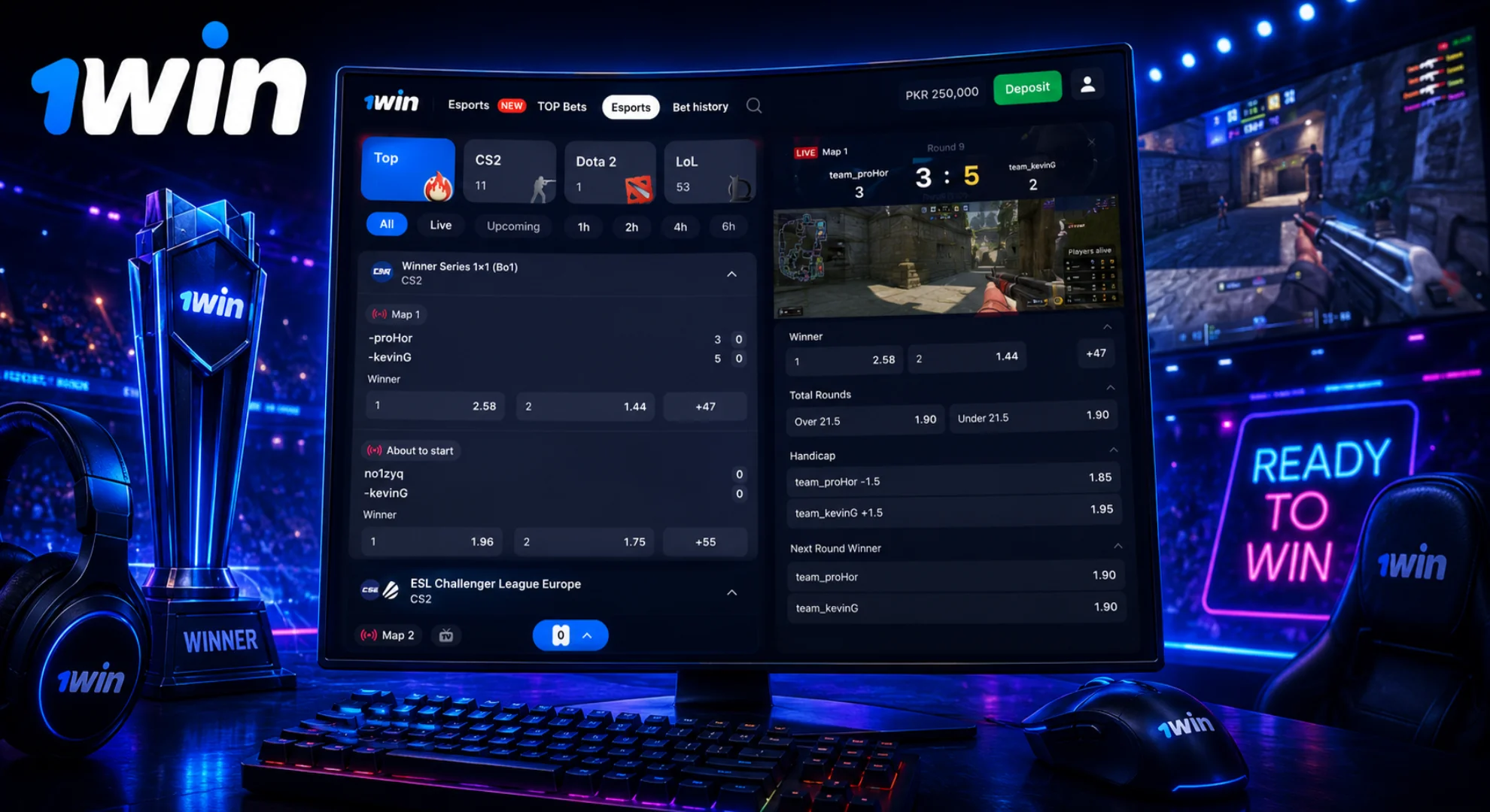 Esports live match markets for 1win series Dota 2 and International