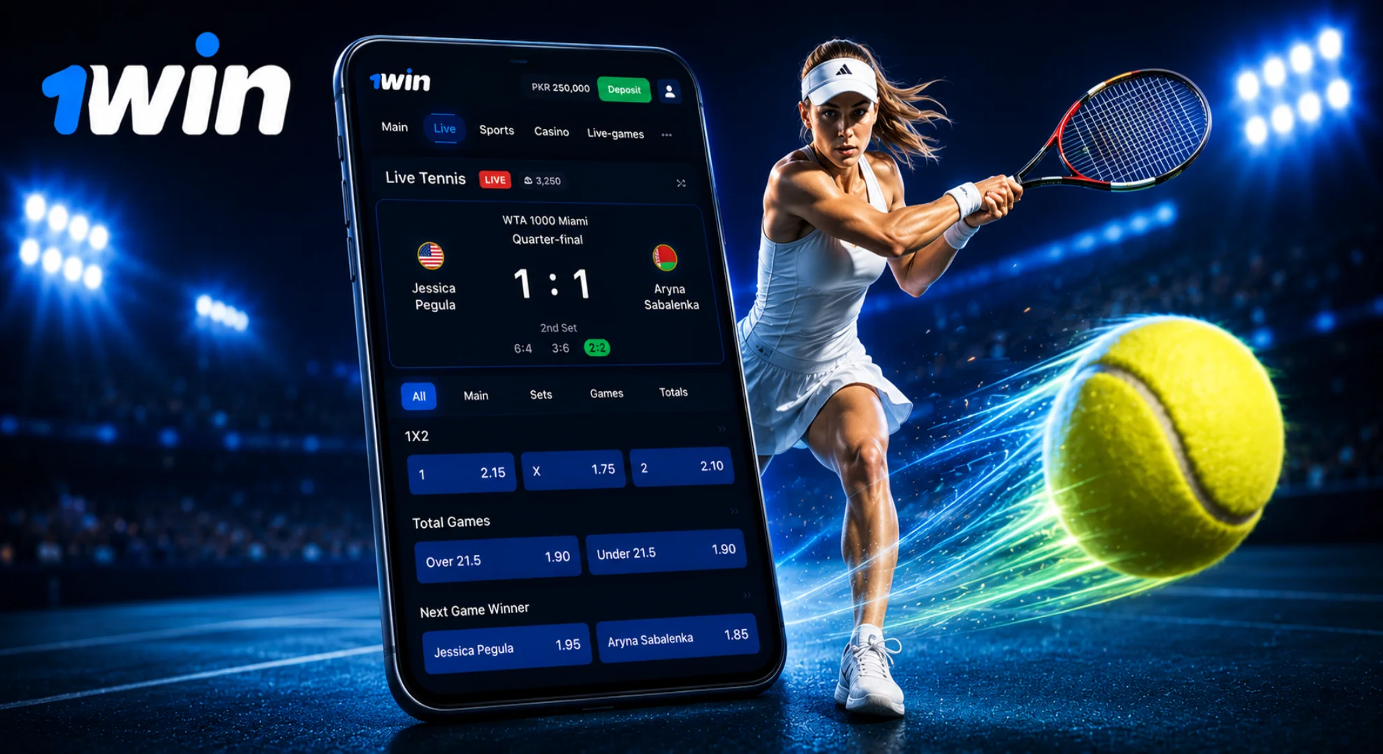 Tennis Grand Slam betting markets and competitive odds on 1win website