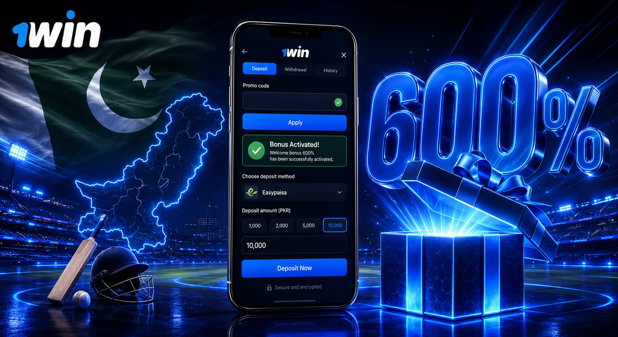 Activation of 1win sign up bonus 600 percent welcome package with promo code